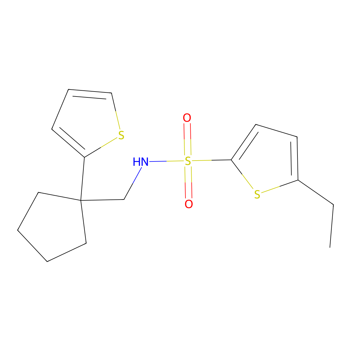 5-ethyl-N-((1-(thiophen-2-yl)cyclopentyl)methyl)thiophene-2-sulfonamide molecular structure, CAS 1058184-83-0