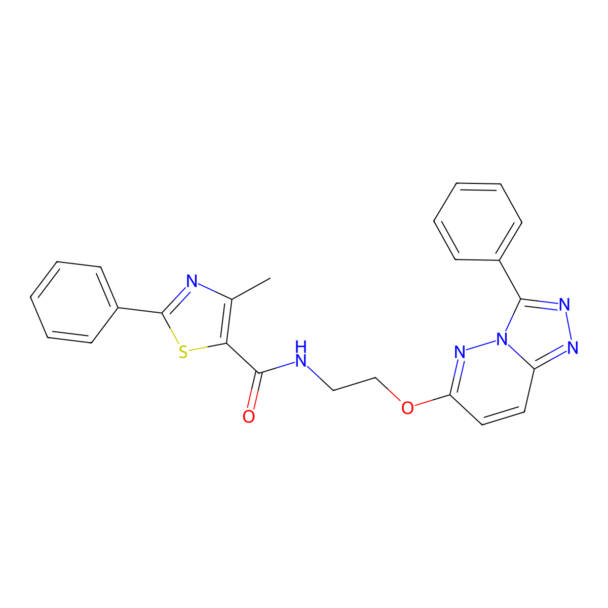 4-methyl-2-phenyl-N-(2-((3-phenyl-[1,2,4]triazolo[4,3-b]pyridazin-6-yl)oxy)ethyl)thiazole-5-carboxamide molecular structure, CAS 1058185-54-8