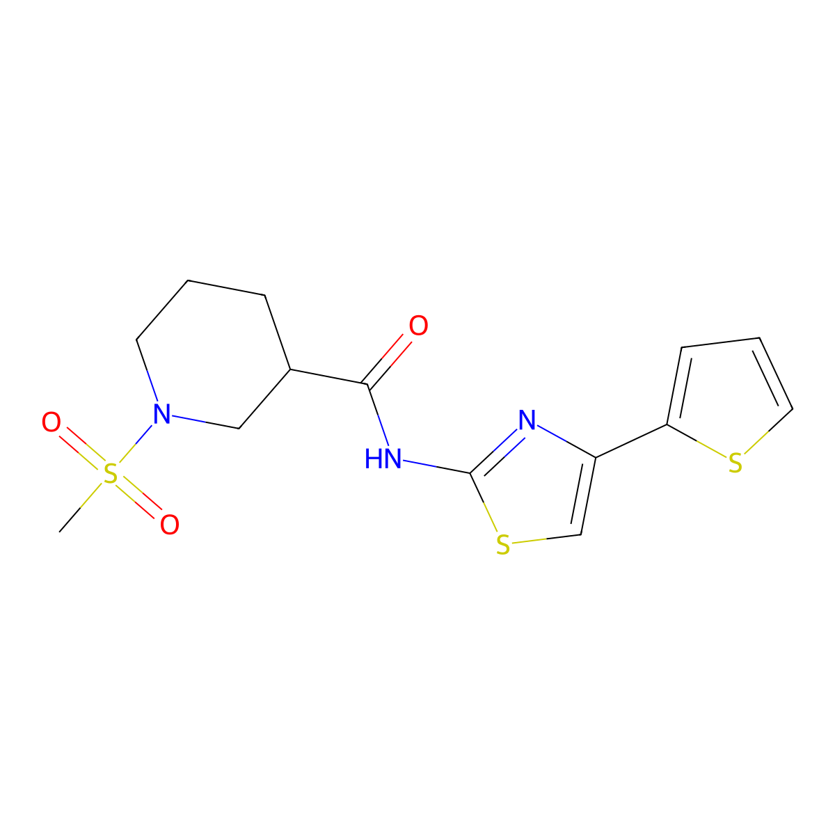 1-(methylsulfonyl)-N-(4-(thiophen-2-yl)thiazol-2-yl)piperidine-3-carboxamide molecular structure, CAS 1058188-86-5