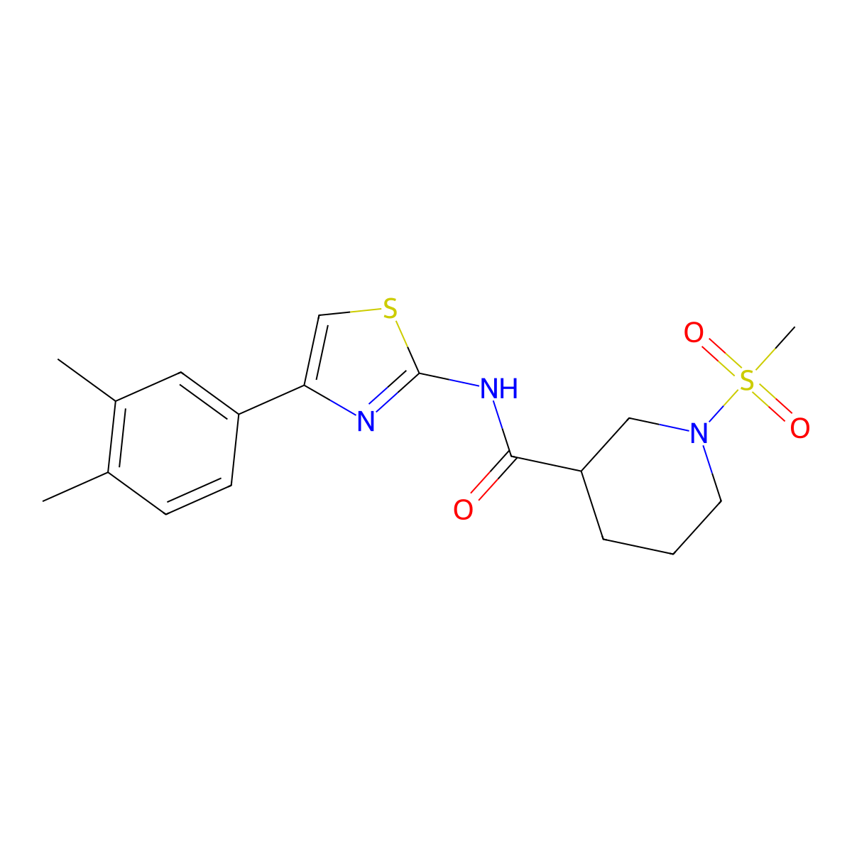 N-(4-(3,4-dimethylphenyl)thiazol-2-yl)-1-(methylsulfonyl)piperidine-3-carboxamide molecular structure, CAS 1058188-87-6