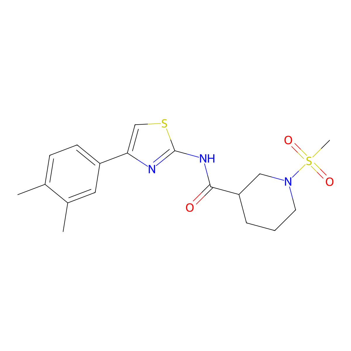 N-(4-(3,4-dimethylphenyl)thiazol-2-yl)-1-(methylsulfonyl)piperidine-3-carboxamide molecular structure, CAS 1058188-87-6