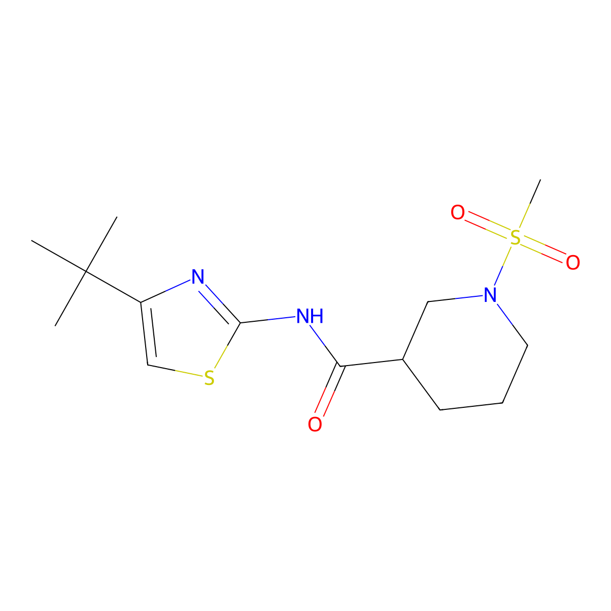 N-(4-(tert-butyl)thiazol-2-yl)-1-(methylsulfonyl)piperidine-3-carboxamide molecular structure, CAS 1058188-91-2