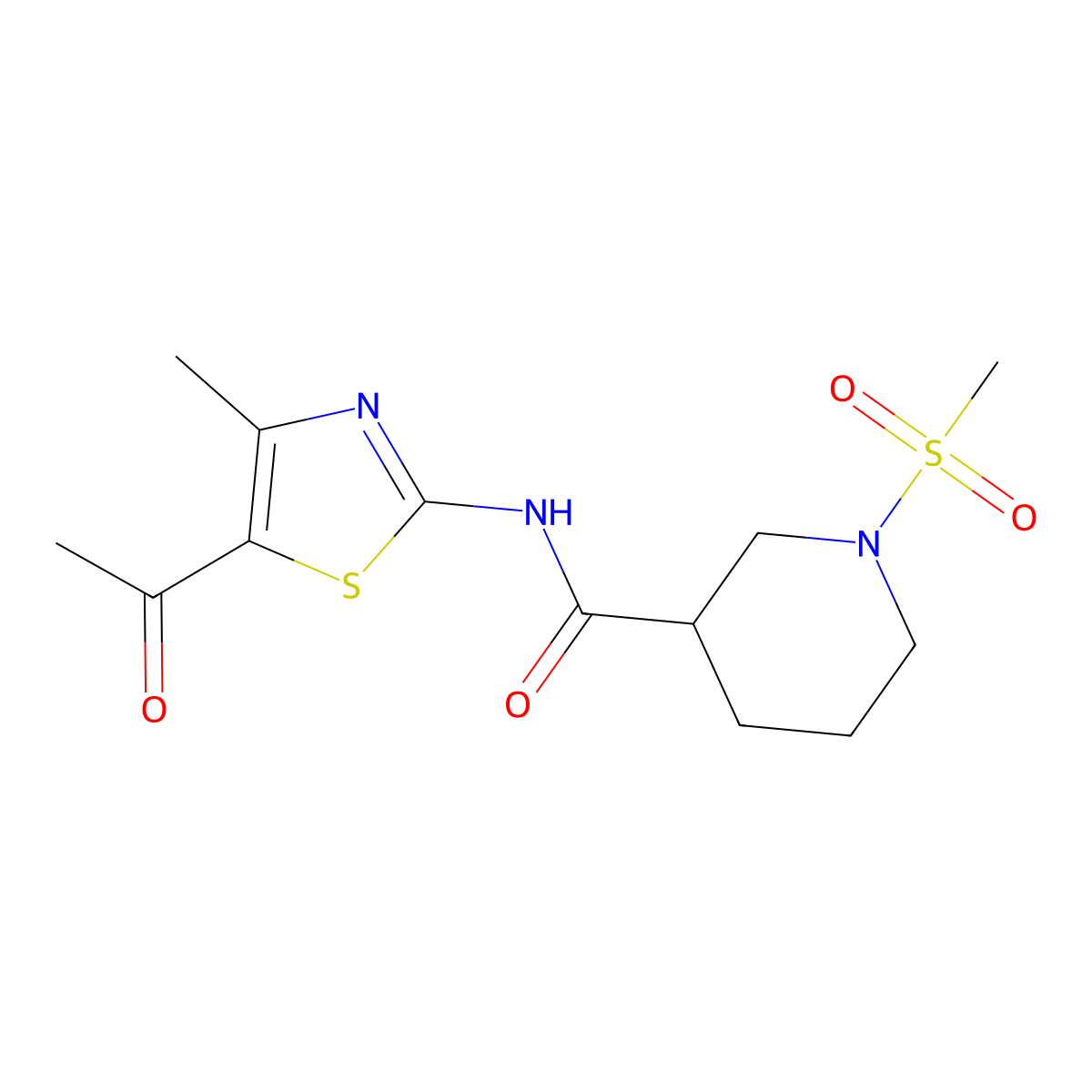 N-(5-acetyl-4-methylthiazol-2-yl)-1-(methylsulfonyl)piperidine-3-carboxamide molecular structure, CAS 1058188-94-5