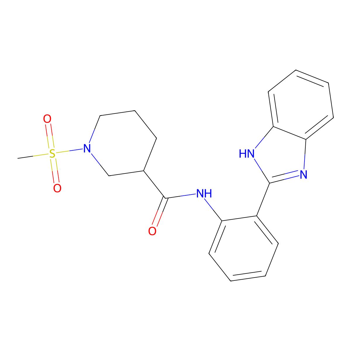 N-(2-(1H-benzo[d]imidazol-2-yl)phenyl)-1-(methylsulfonyl)piperidine-3-carboxamide molecular structure, CAS 1058188-95-6