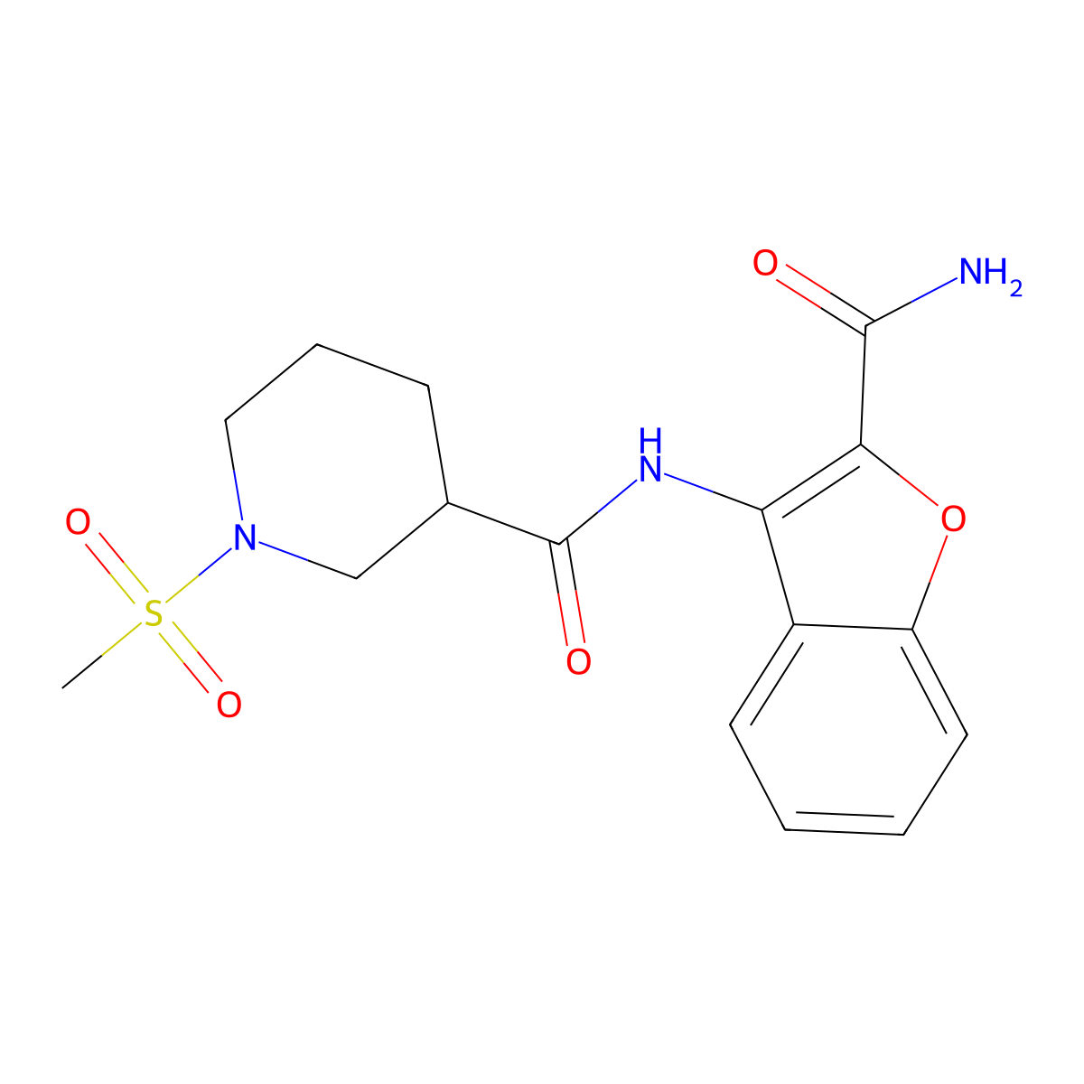 N-(2-carbamoylbenzofuran-3-yl)-1-(methylsulfonyl)piperidine-3-carboxamide molecular structure, CAS 1058189-07-3