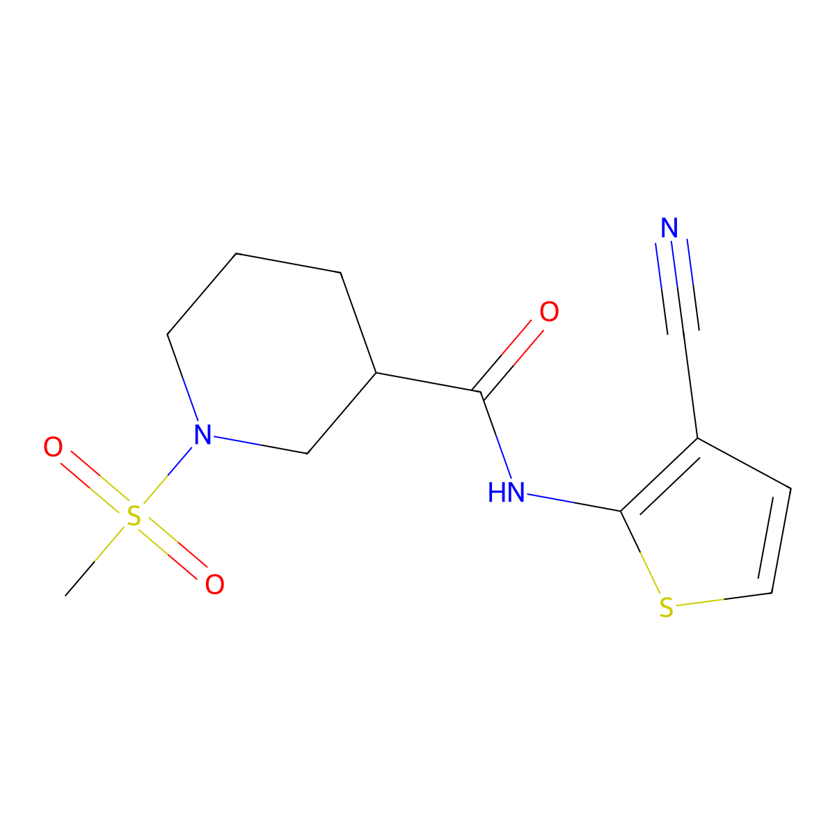 N-(3-cyanothiophen-2-yl)-1-(methylsulfonyl)piperidine-3-carboxamide molecular structure, CAS 1058189-20-0