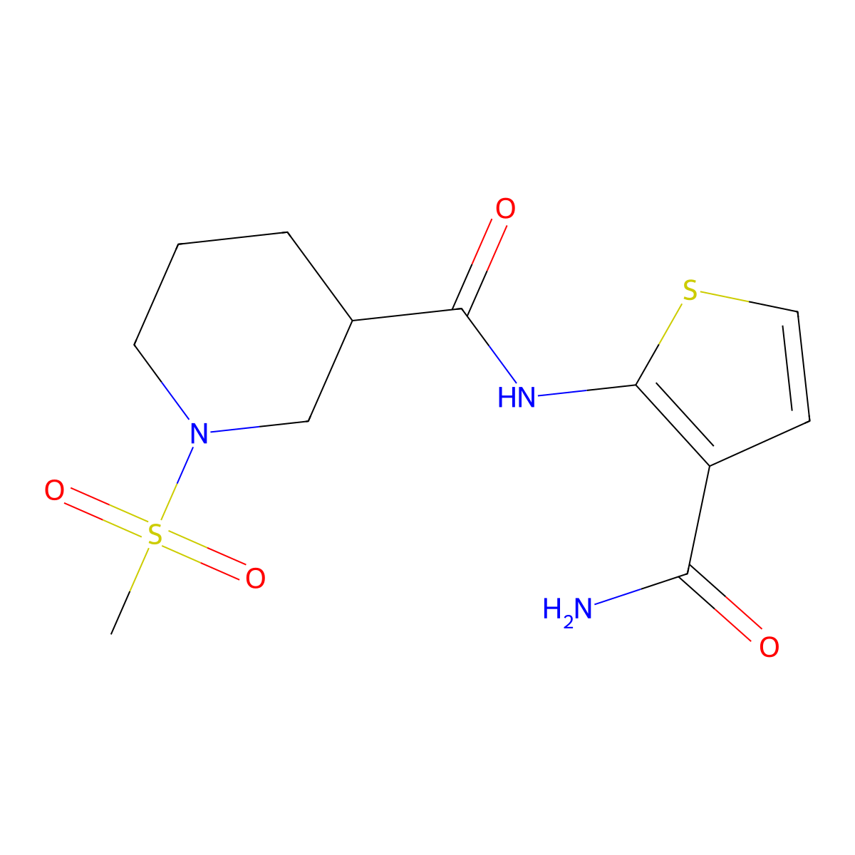 N-(3-carbamoylthiophen-2-yl)-1-(methylsulfonyl)piperidine-3-carboxamide molecular structure, CAS 1058189-21-1