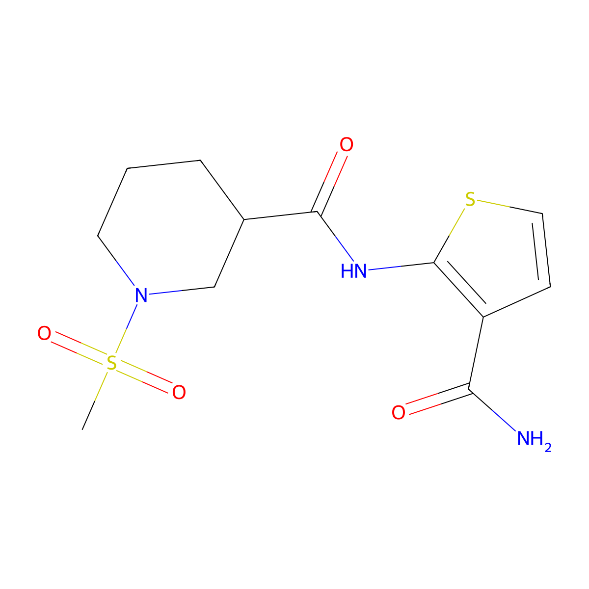 N-(3-carbamoylthiophen-2-yl)-1-(methylsulfonyl)piperidine-3-carboxamide molecular structure, CAS 1058189-21-1