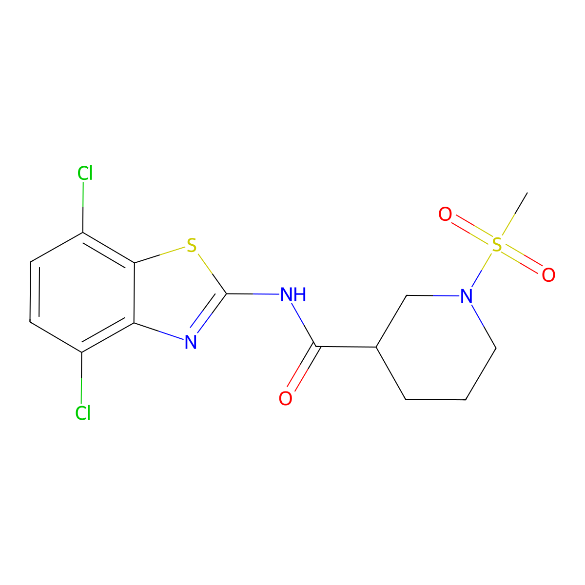 N-(4,7-dichloro-1,3-benzothiazol-2-yl)-1-methanesulfonylpiperidine-3-carboxamide molecular structure, CAS 1058189-26-6