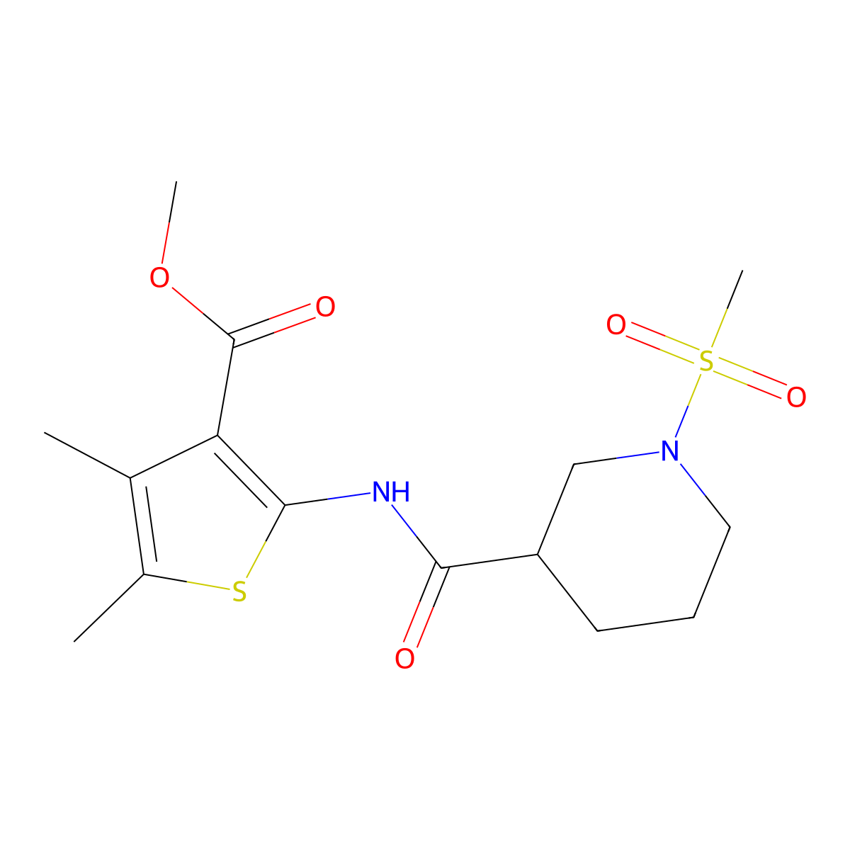Methyl 4,5-dimethyl-2-(1-(methylsulfonyl)piperidine-3-carboxamido)thiophene-3-carboxylate molecular structure, CAS 1058189-30-2
