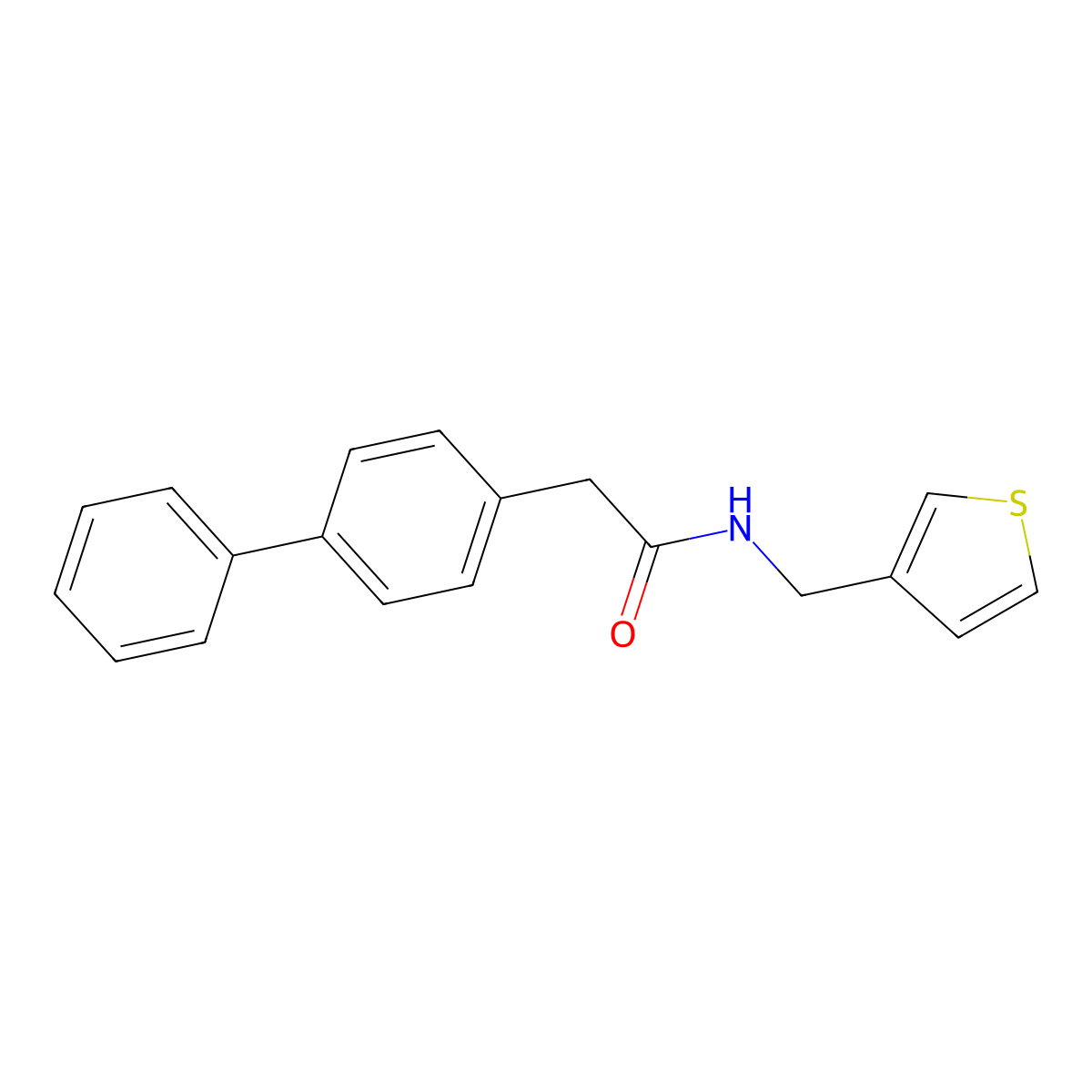 2-([1,1'-biphenyl]-4-yl)-N-(thiophen-3-ylmethyl)acetamide molecular structure, CAS 1058195-68-8