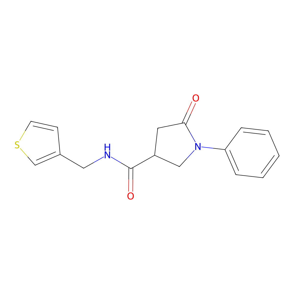 5-oxo-1-phenyl-N-(thiophen-3-ylmethyl)pyrrolidine-3-carboxamide molecular structure, CAS 1058195-83-7