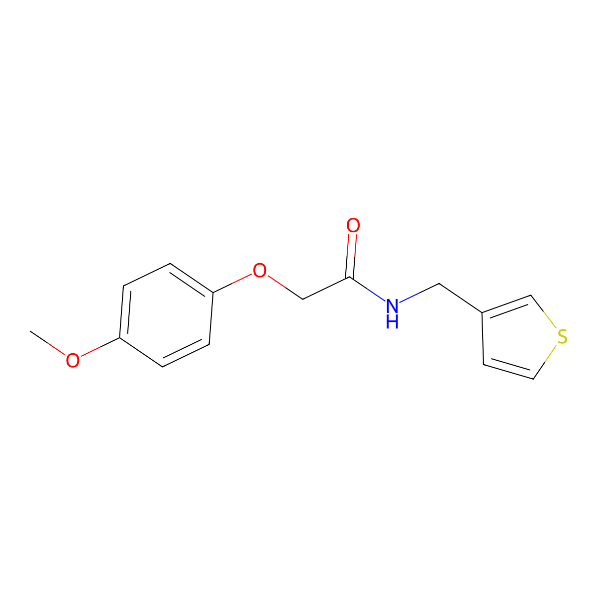 2-(4-methoxyphenoxy)-N-(thiophen-3-ylmethyl)acetamide molecular structure, CAS 1058195-85-9