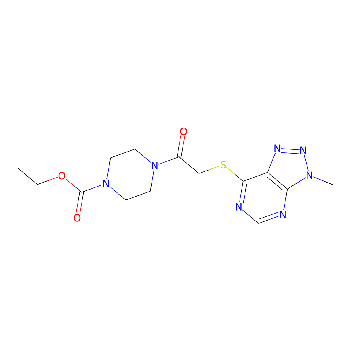 ethyl 4-(2-((3-methyl-3H-[1,2,3]triazolo[4,5-d]pyrimidin-7-yl)thio)acetyl)piperazine-1-carboxylate molecular structure, CAS 1058197-67-3