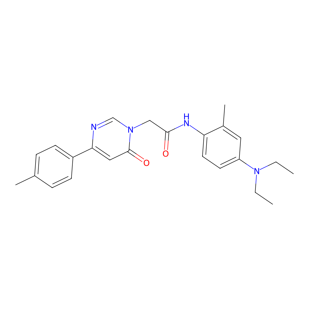 N-[4-(diethylamino)-2-methylphenyl]-2-[4-(4-methylphenyl)-6-oxo-1,6-dihydropyrimidin-1-yl]acetamide molecular structure, CAS 1058197-86-6