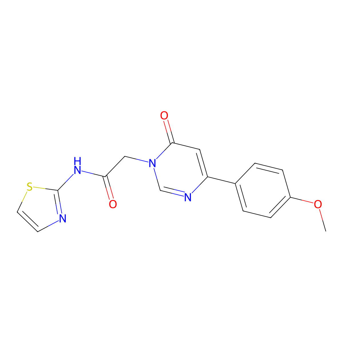 2-[4-(4-methoxyphenyl)-6-oxo-1,6-dihydropyrimidin-1-yl]-N-(1,3-thiazol-2-yl)acetamide molecular structure, CAS 1058198-11-0