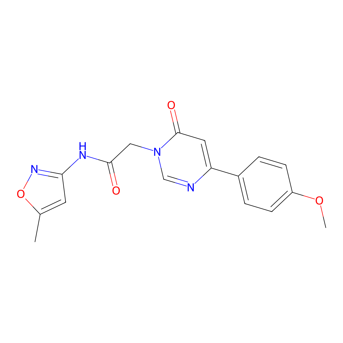 2-[4-(4-methoxyphenyl)-6-oxo-1,6-dihydropyrimidin-1-yl]-N-(5-methyl-1,2-oxazol-3-yl)acetamide molecular structure, CAS 1058198-12-1