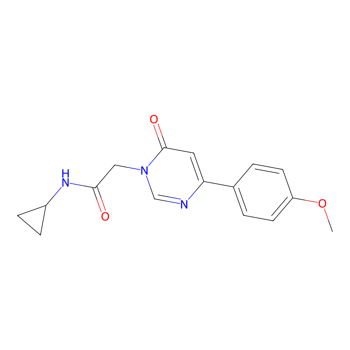 N-cyclopropyl-2-[4-(4-methoxyphenyl)-6-oxo-1,6-dihydropyrimidin-1-yl]acetamide molecular structure, CAS 1058198-50-7