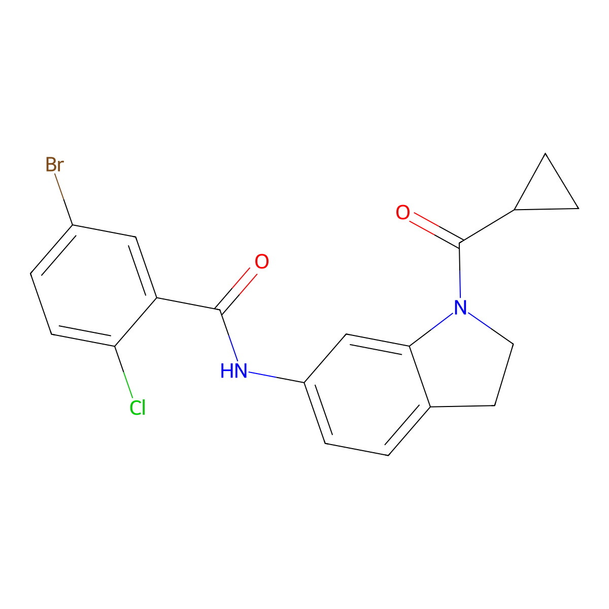 5-bromo-2-chloro-N-(1-(cyclopropanecarbonyl)indolin-6-yl)benzamide molecular structure, CAS 1058203-31-8