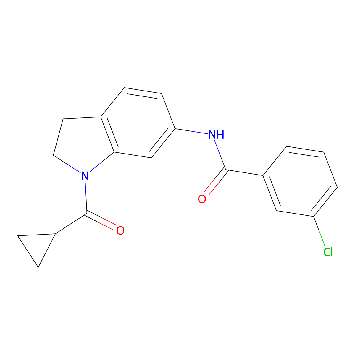3-chloro-N-(1-cyclopropanecarbonyl-2,3-dihydro-1H-indol-6-yl)benzamide molecular structure, CAS 1058203-40-9