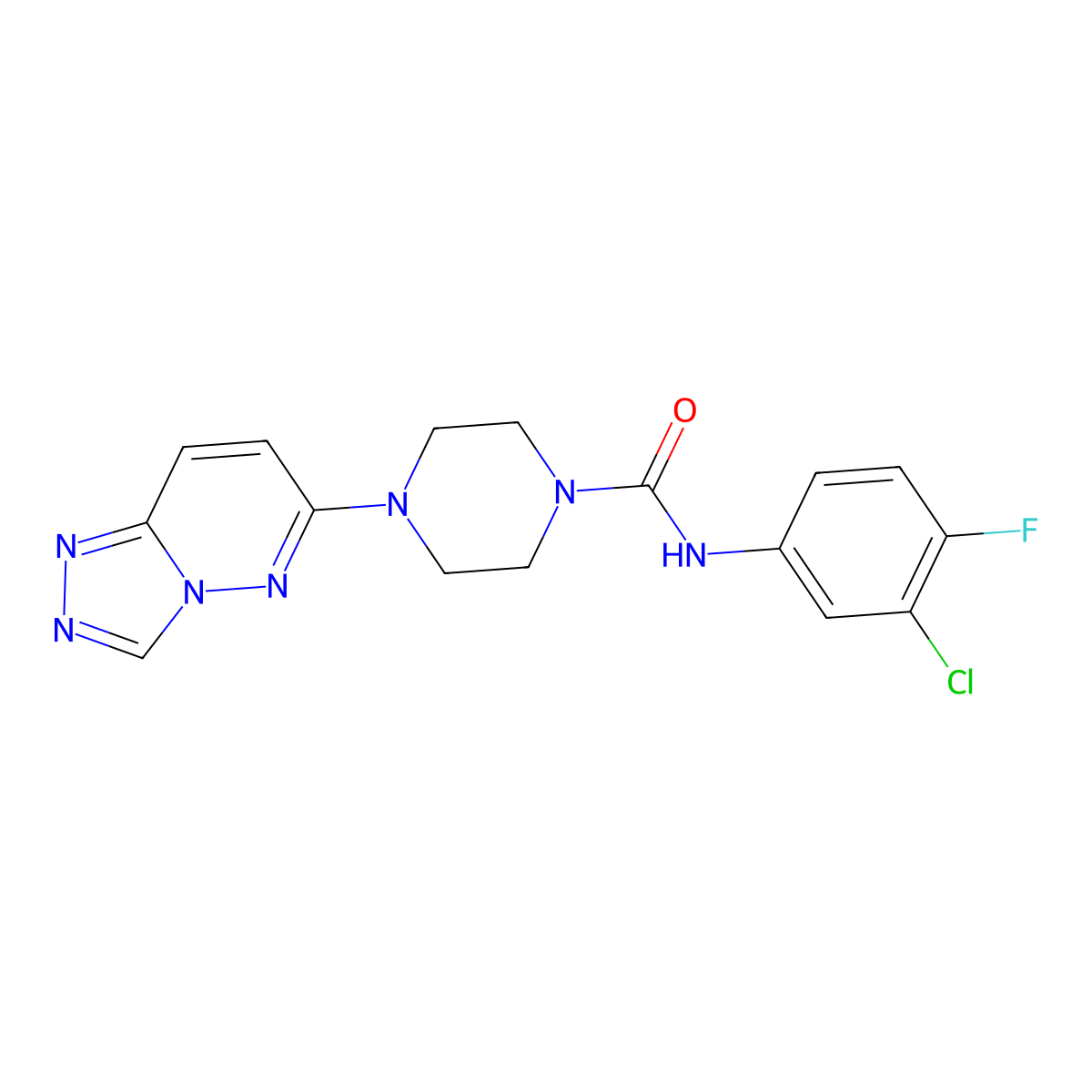 4-([1,2,4]triazolo[4,3-b]pyridazin-6-yl)-N-(3-chloro-4-fluorophenyl)piperazine-1-carboxamide molecular structure, CAS 1058204-70-8