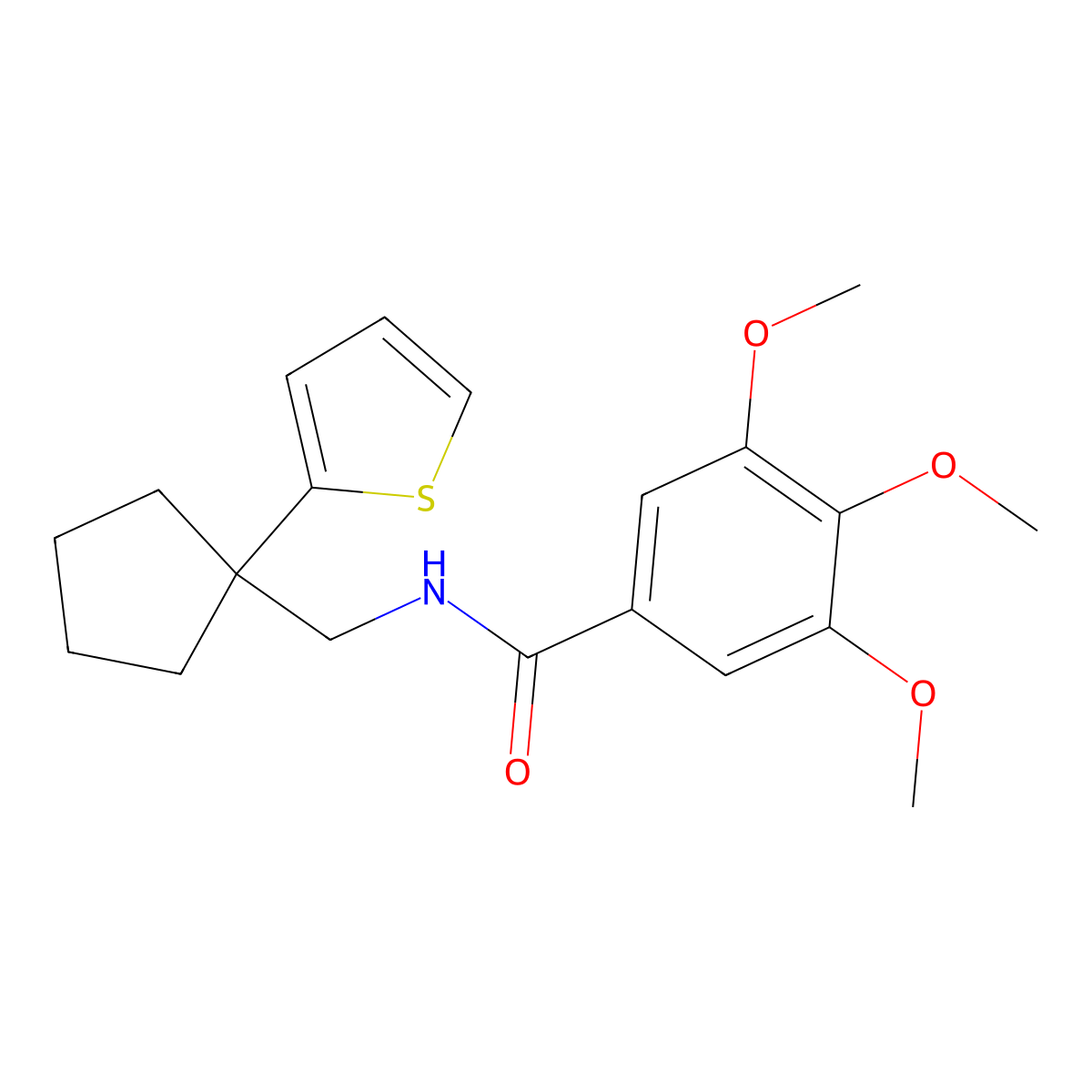 3,4,5-trimethoxy-N-{[1-(thiophen-2-yl)cyclopentyl]methyl}benzamide molecular structure, CAS 1058208-66-4