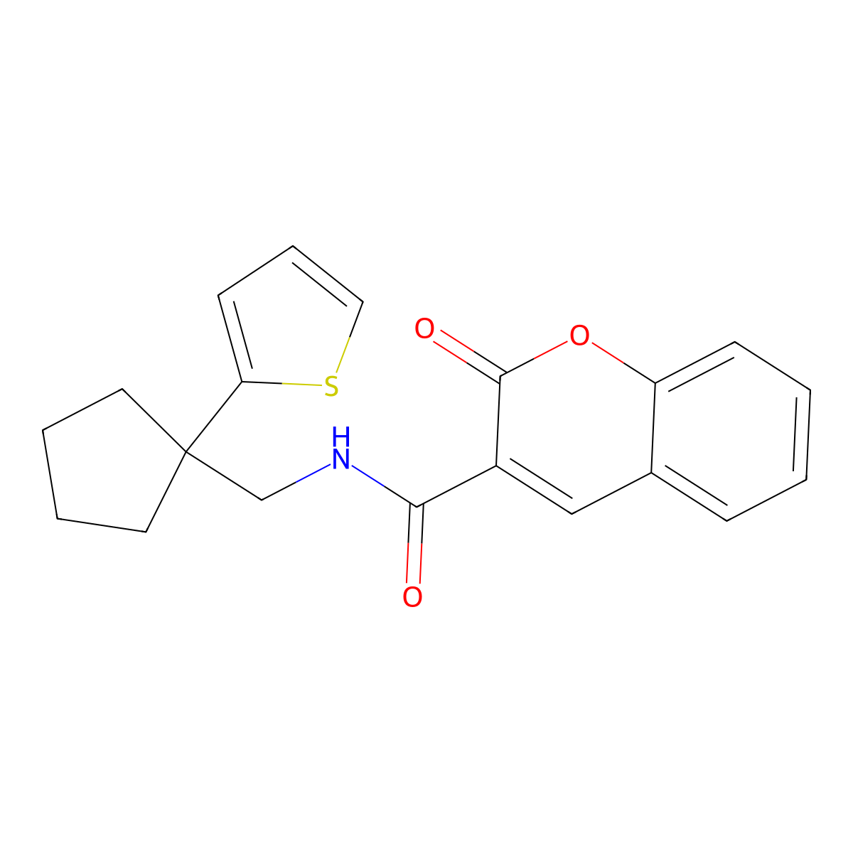 2-oxo-N-{[1-(thiophen-2-yl)cyclopentyl]methyl}-2H-chromene-3-carboxamide molecular structure, CAS 1058208-79-9