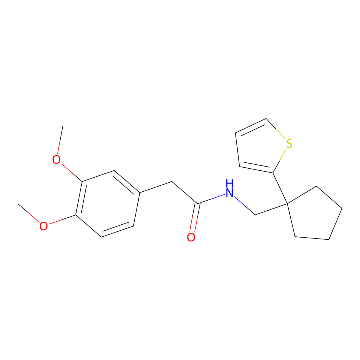 2-(3,4-dimethoxyphenyl)-N-{[1-(thiophen-2-yl)cyclopentyl]methyl}acetamide molecular structure, CAS 1058208-86-8