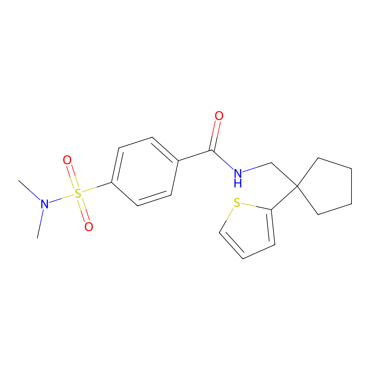 4-(dimethylsulfamoyl)-N-{[1-(thiophen-2-yl)cyclopentyl]methyl}benzamide molecular structure, CAS 1058208-89-1