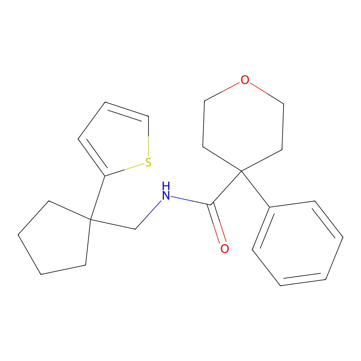 4-phenyl-N-{[1-(thiophen-2-yl)cyclopentyl]methyl}oxane-4-carboxamide molecular structure, CAS 1058208-92-6