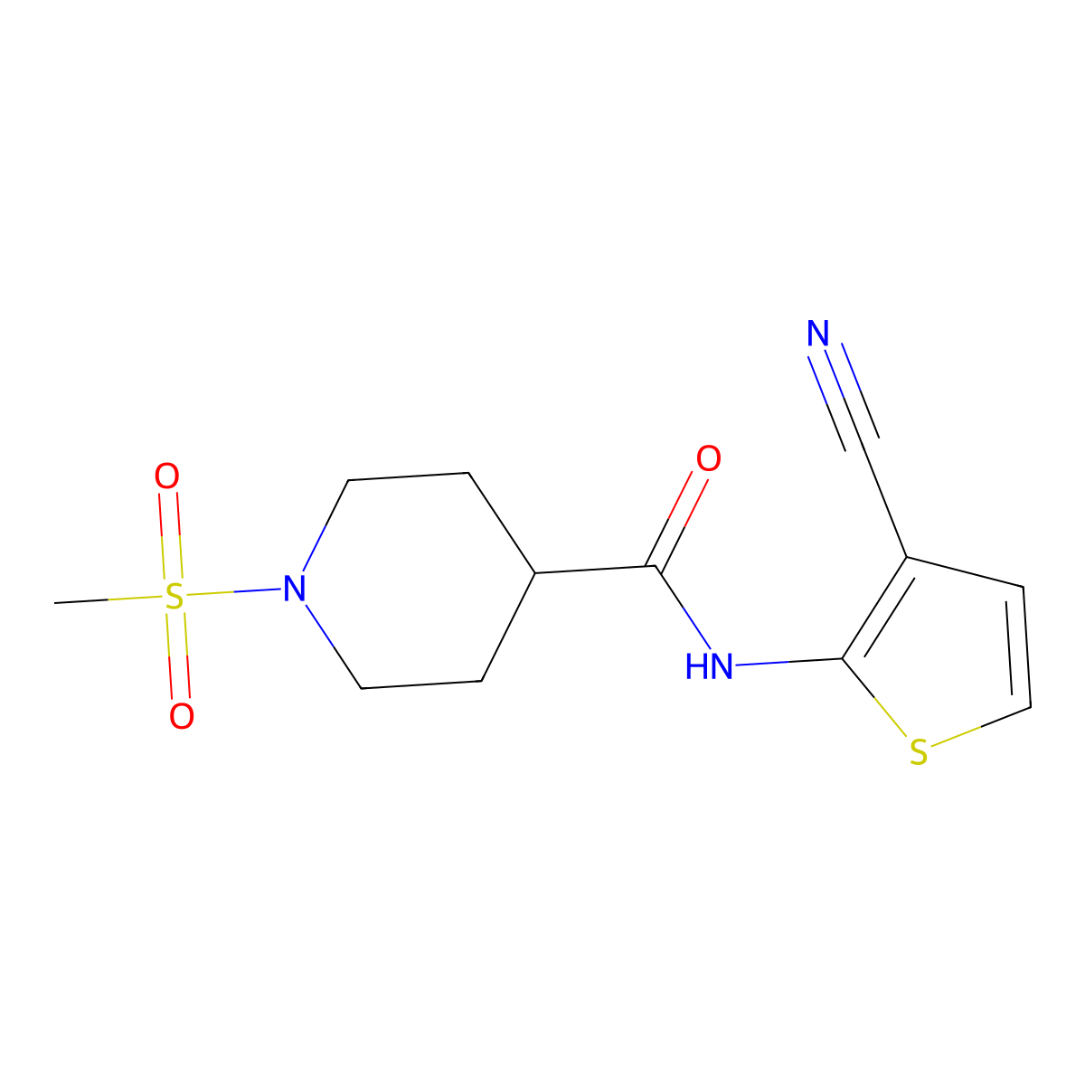 N-(3-cyanothiophen-2-yl)-1-methanesulfonylpiperidine-4-carboxamide molecular structure, CAS 1058210-54-0