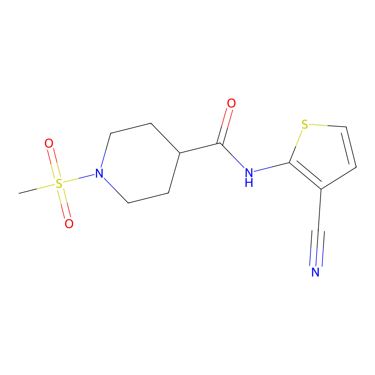 N-(3-cyanothiophen-2-yl)-1-methanesulfonylpiperidine-4-carboxamide molecular structure, CAS 1058210-54-0