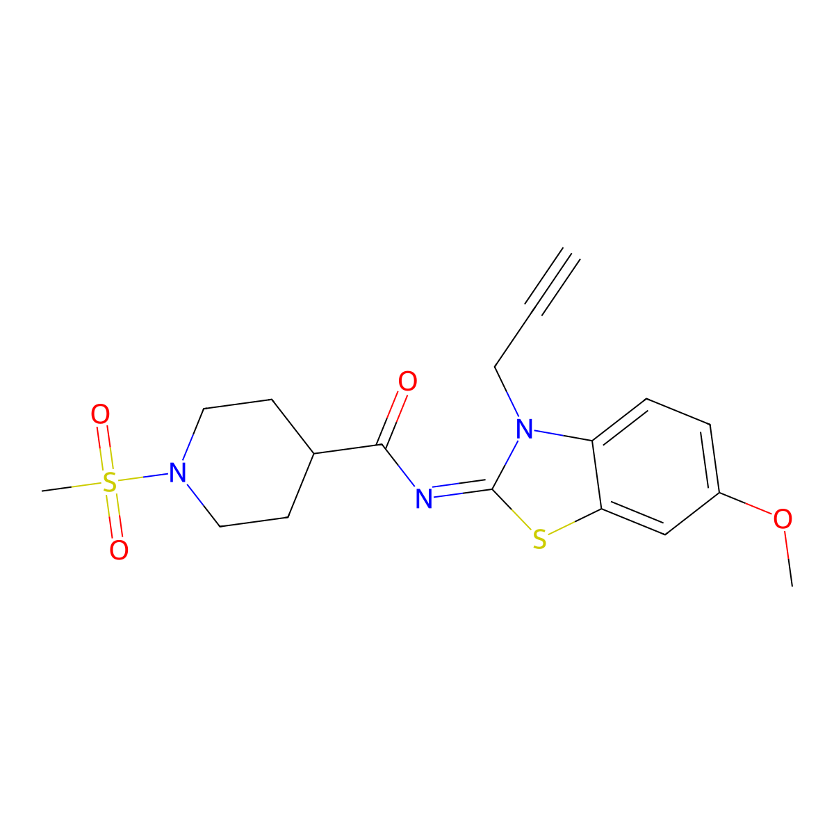 (E)-N-(6-methoxy-3-(prop-2-yn-1-yl)benzo[d]thiazol-2(3H)-ylidene)-1-(methylsulfonyl)piperidine-4-carboxamide molecular structure, CAS 1058211-42-9