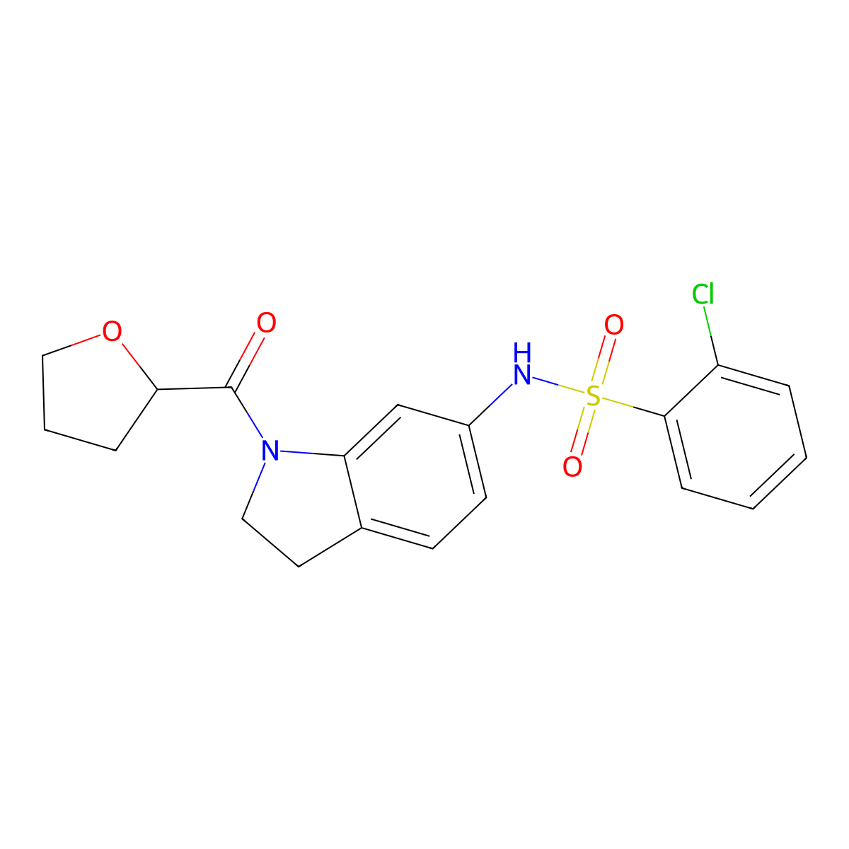 2-chloro-N-(1-(tetrahydrofuran-2-carbonyl)indolin-6-yl)benzenesulfonamide molecular structure, CAS 1058212-68-2