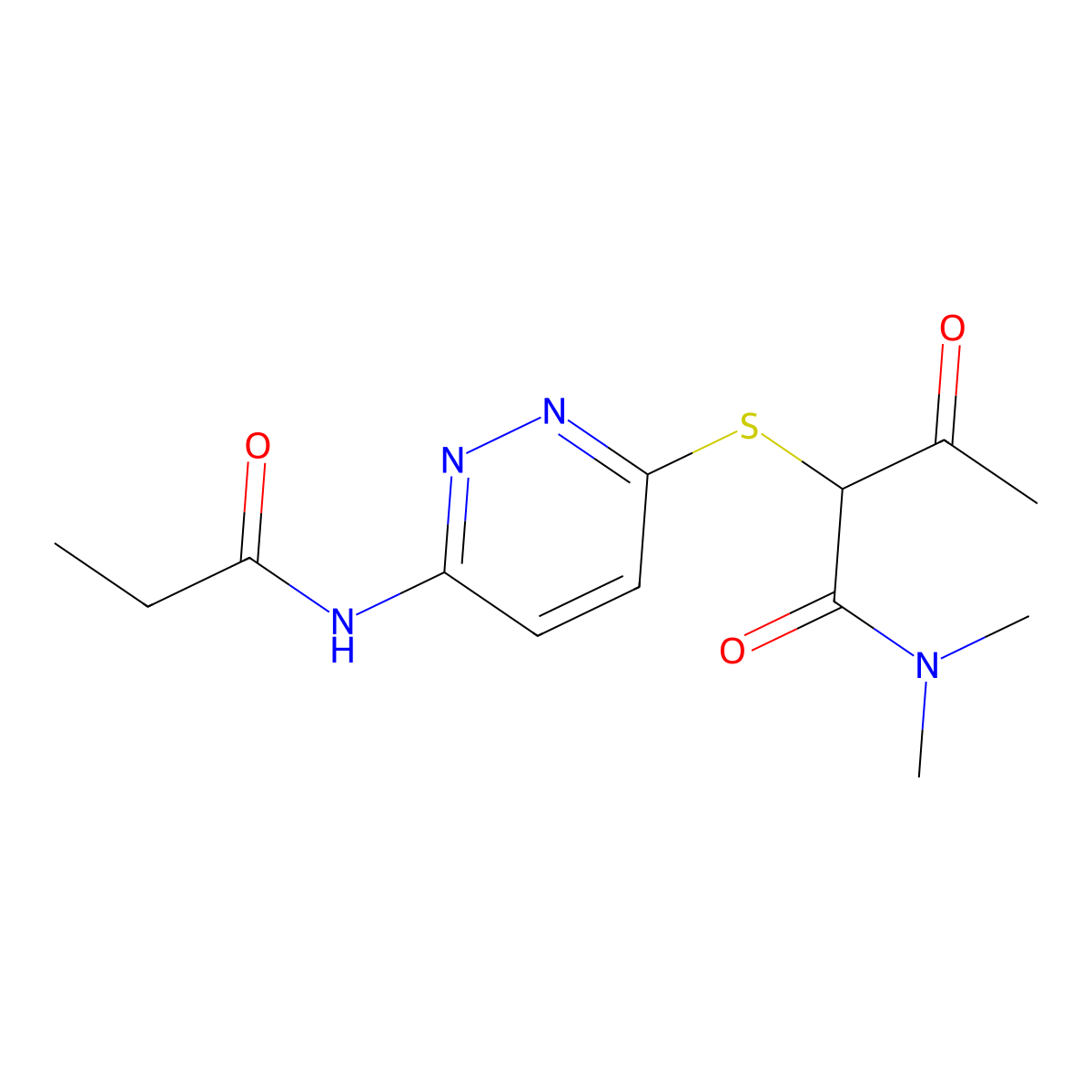 N,N-dimethyl-3-oxo-2-((6-propionamidopyridazin-3-yl)thio)butanamide molecular structure, CAS 1058217-85-8