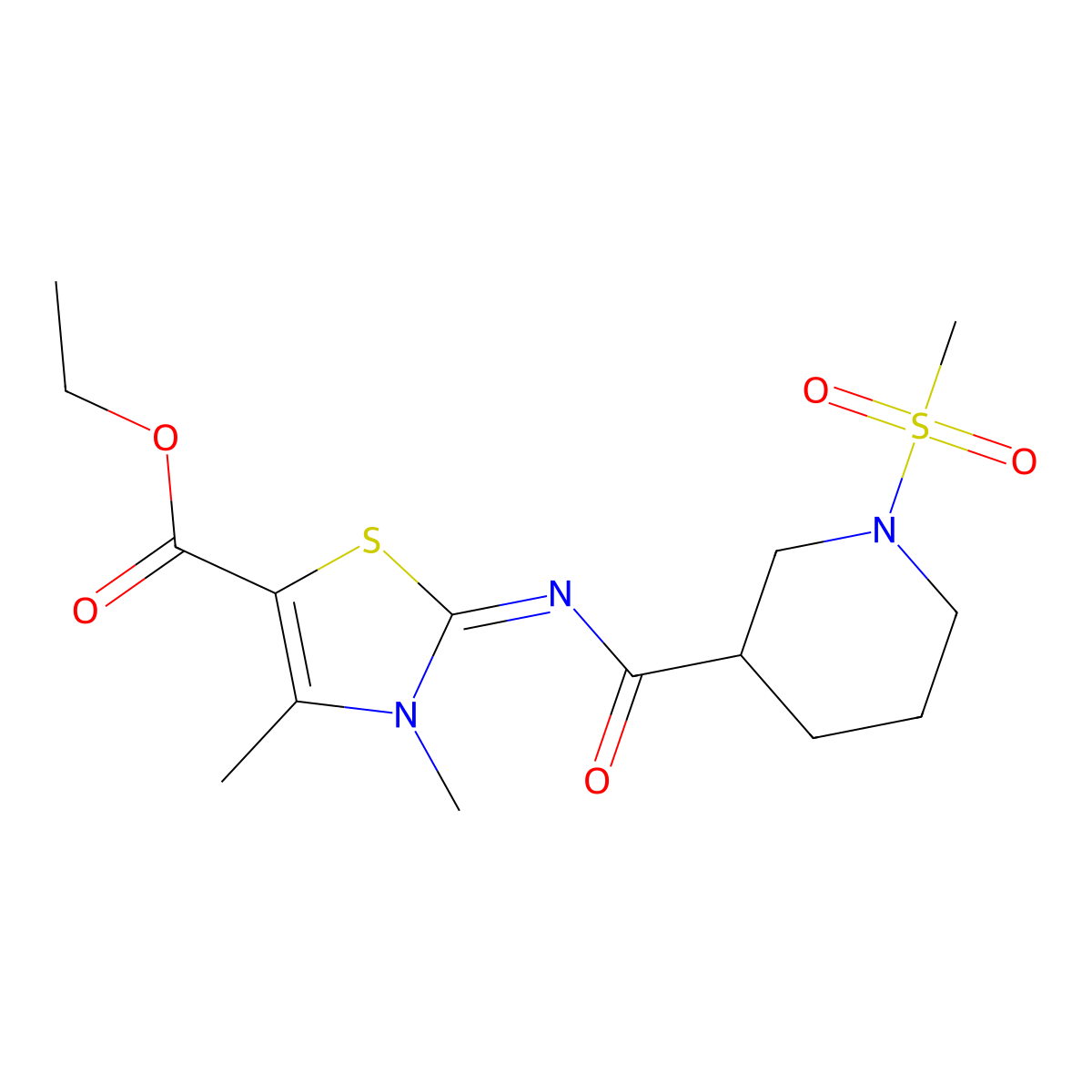 (Z)-ethyl 3,4-dimethyl-2-((1-(methylsulfonyl)piperidine-3-carbonyl)imino)-2,3-dihydrothiazole-5-carboxylate molecular structure, CAS 1058218-64-6