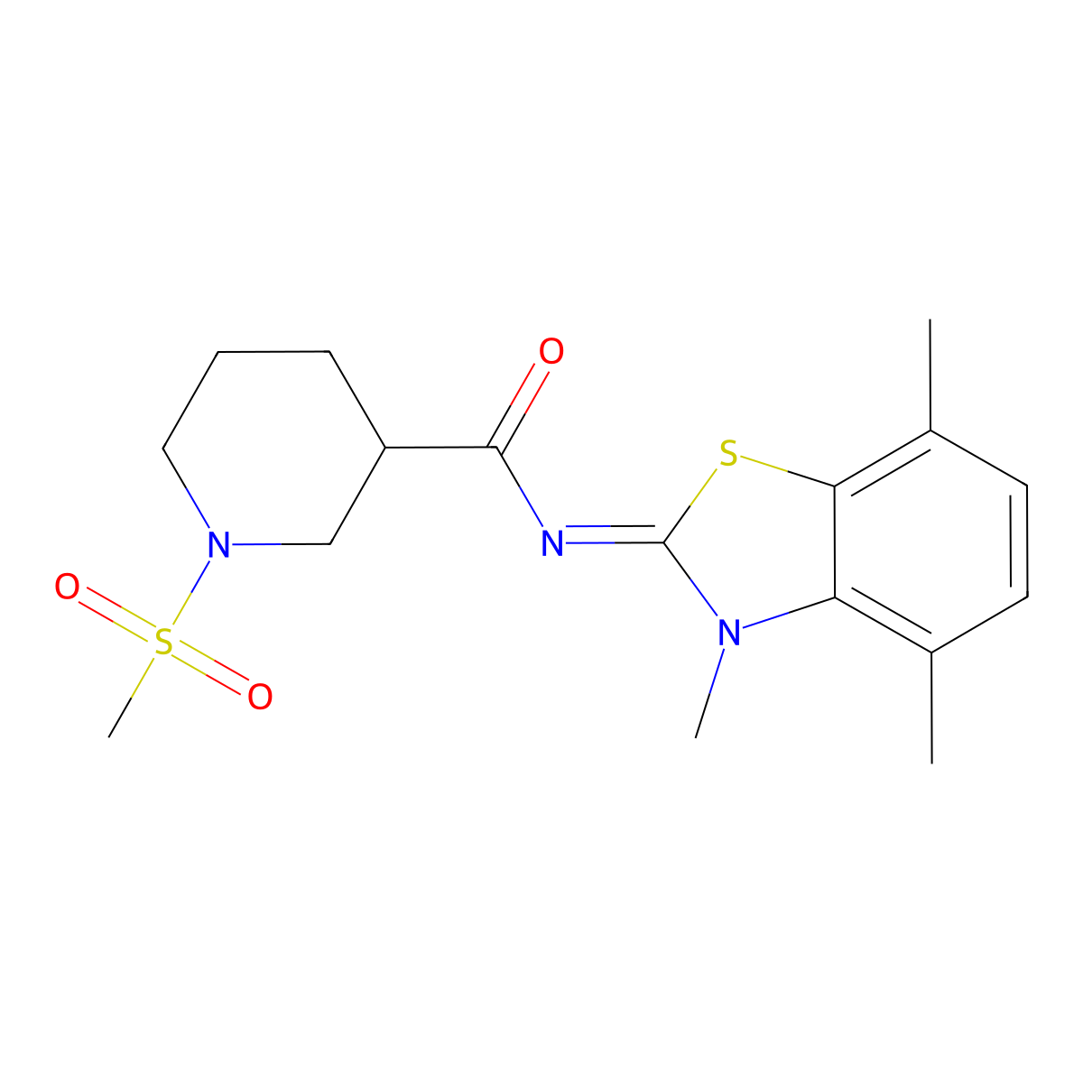 (Z)-1-(methylsulfonyl)-N-(3,4,7-trimethylbenzo[d]thiazol-2(3H)-ylidene)piperidine-3-carboxamide molecular structure, CAS 1058218-73-7