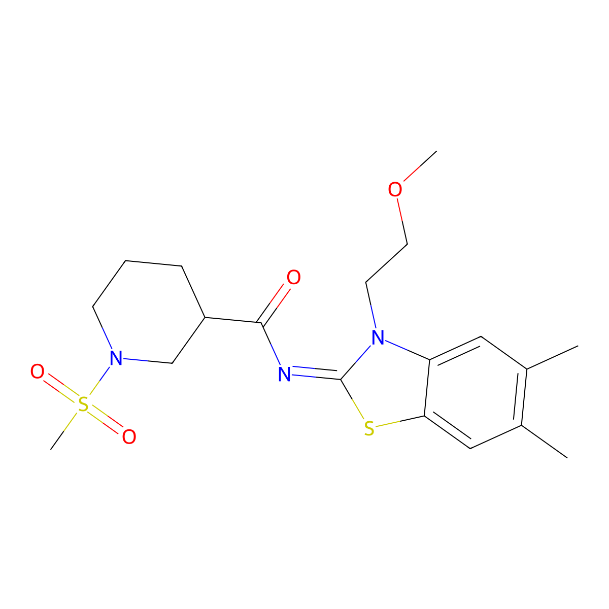 (Z)-N-(3-(2-methoxyethyl)-5,6-dimethylbenzo[d]thiazol-2(3H)-ylidene)-1-(methylsulfonyl)piperidine-3-carboxamide molecular structure, CAS 1058219-11-6