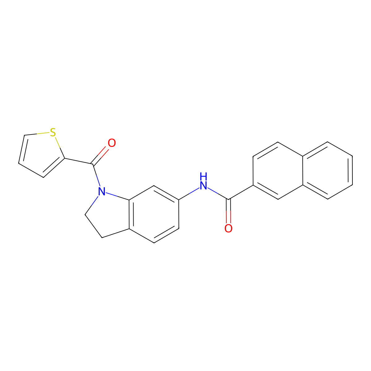 N-(1-(thiophene-2-carbonyl)indolin-6-yl)-2-naphthamide molecular structure, CAS 1058220-13-5