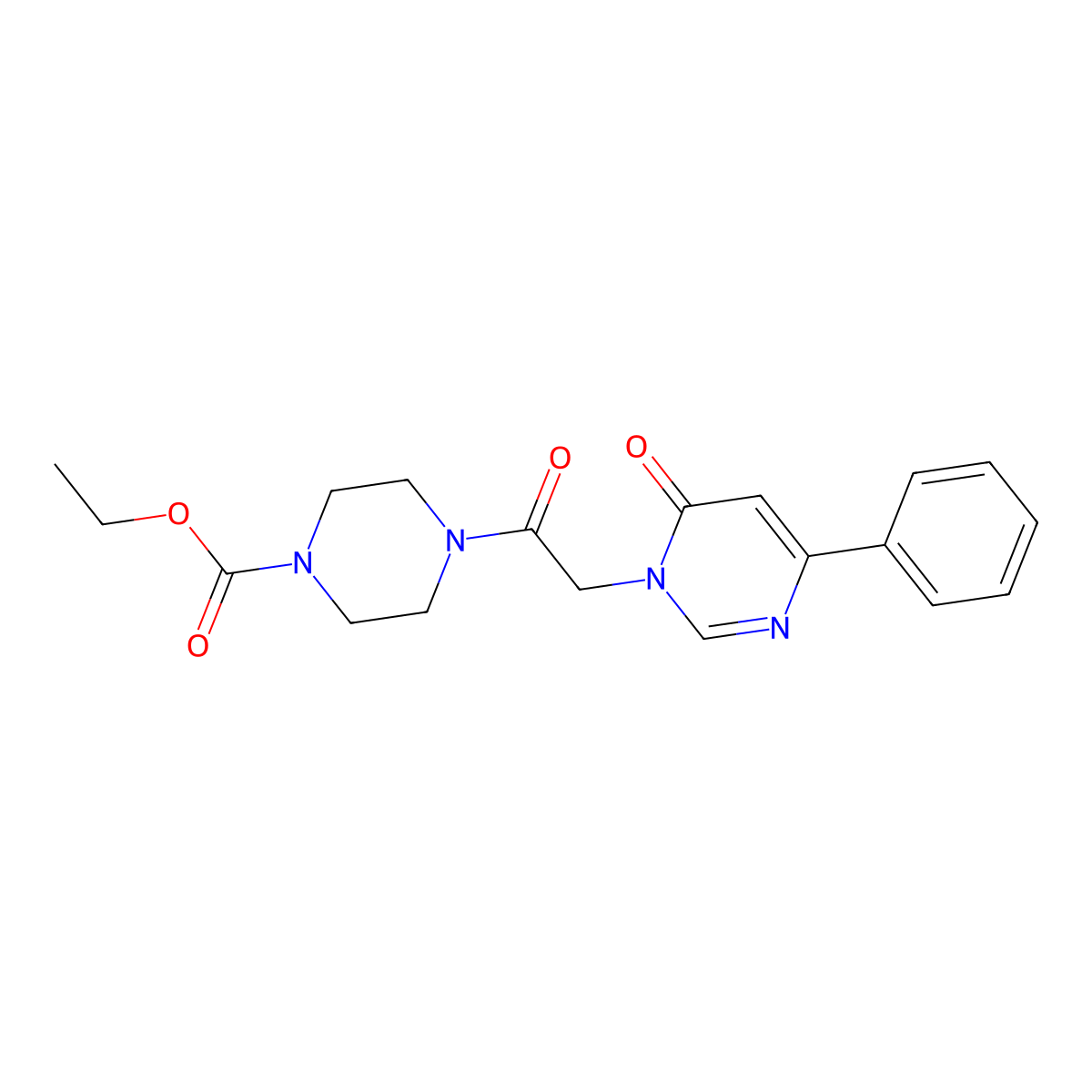 Ethyl 4-[2-(6-oxo-4-phenyl-1,6-dihydropyrimidin-1-yl)acetyl]piperazine-1-carboxylate molecular structure, CAS 1058225-69-6