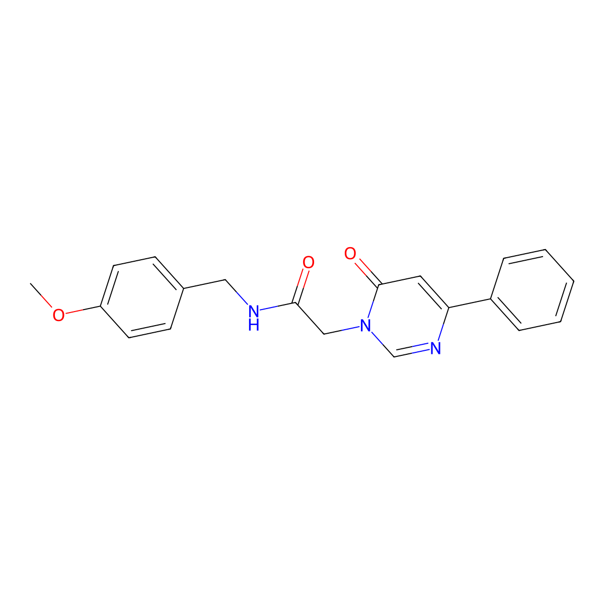 N-[(4-methoxyphenyl)methyl]-2-(6-oxo-4-phenyl-1,6-dihydropyrimidin-1-yl)acetamide molecular structure, CAS 1058225-77-6