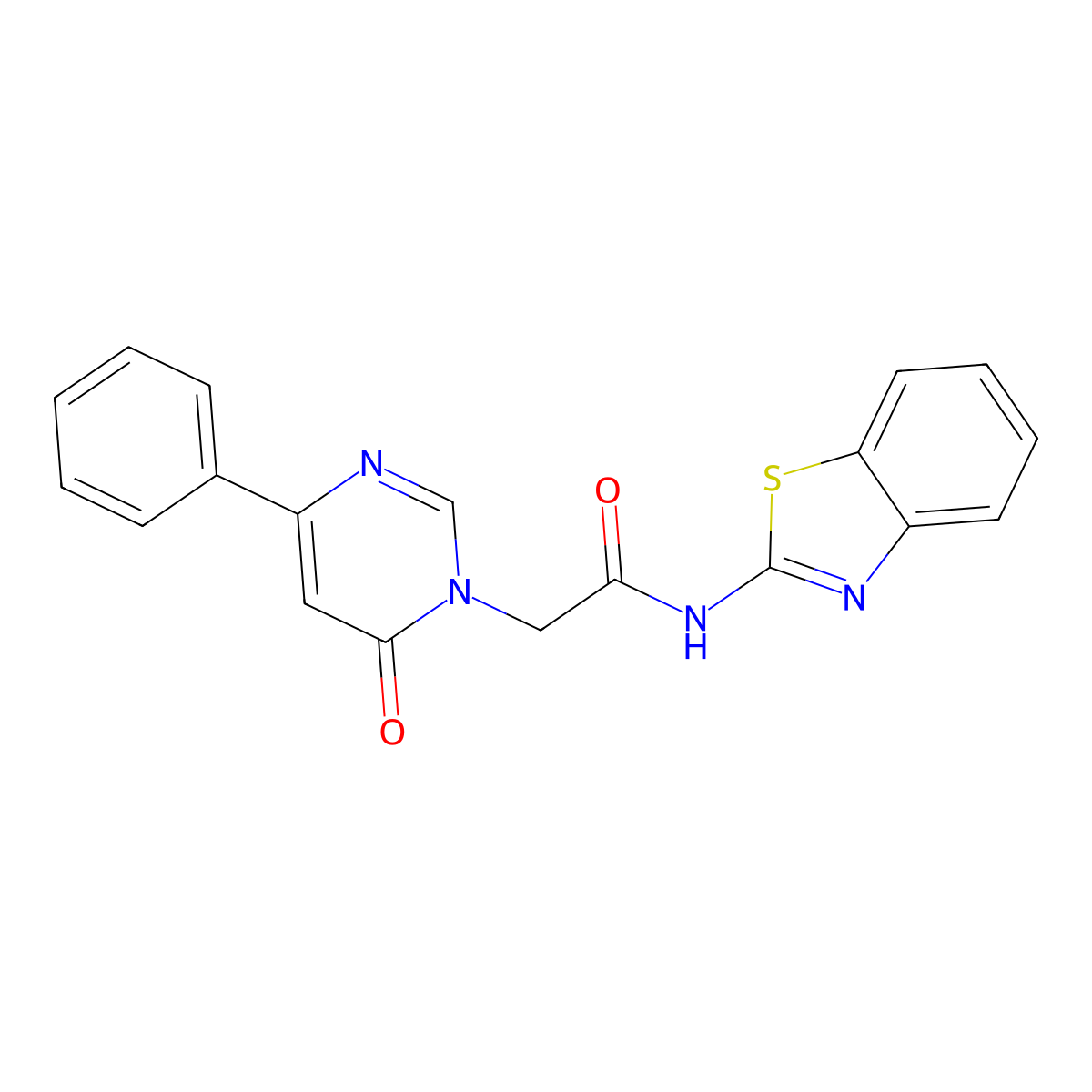N-(benzo[d]thiazol-2-yl)-2-(6-oxo-4-phenylpyrimidin-1(6H)-yl)acetamide molecular structure, CAS 1058226-00-8