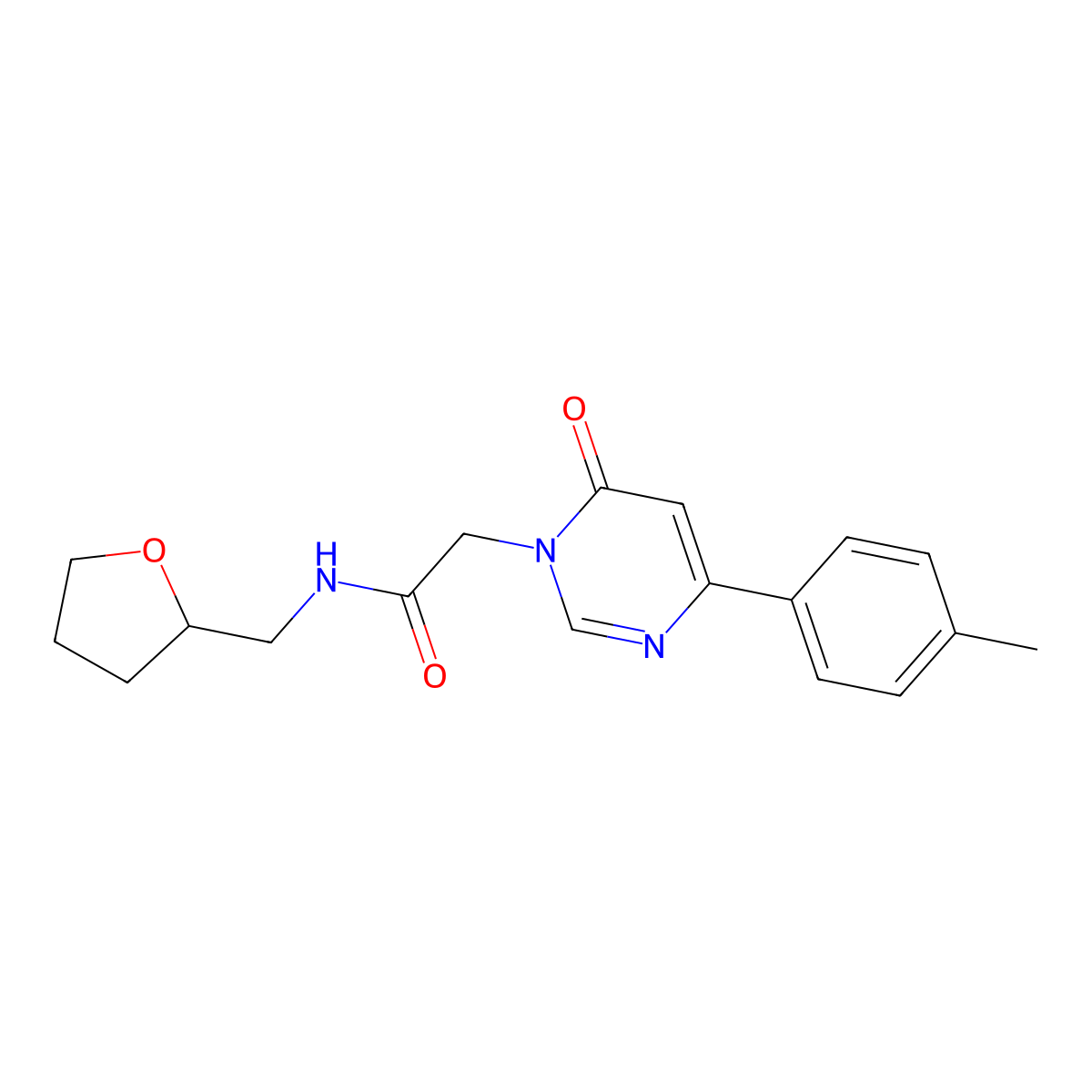 2-[4-(4-methylphenyl)-6-oxo-1,6-dihydropyrimidin-1-yl]-N-[(oxolan-2-yl)methyl]acetamide molecular structure, CAS 1058226-62-2