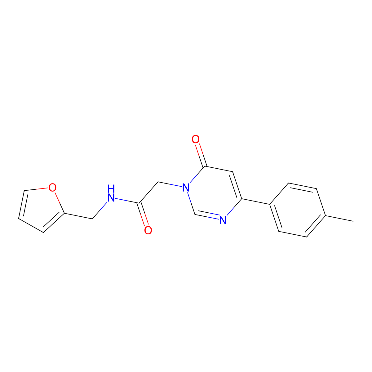 N-[(furan-2-yl)methyl]-2-[4-(4-methylphenyl)-6-oxo-1,6-dihydropyrimidin-1-yl]acetamide molecular structure, CAS 1058226-73-5