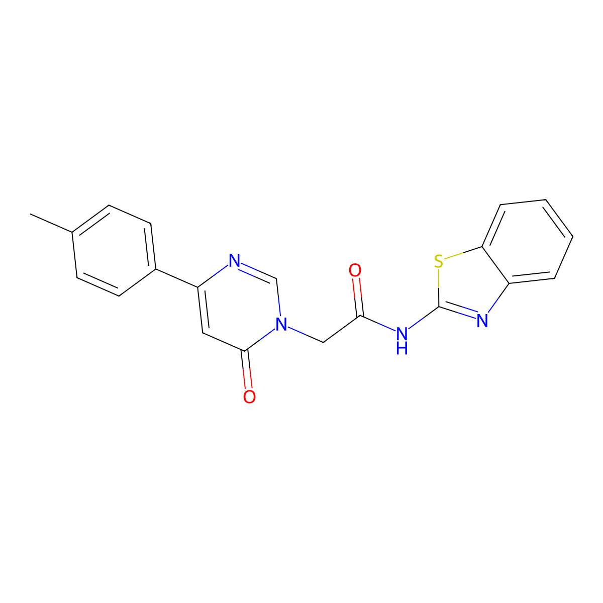 N-(benzo[d]thiazol-2-yl)-2-(6-oxo-4-(p-tolyl)pyrimidin-1(6H)-yl)acetamide molecular structure, CAS 1058226-93-9