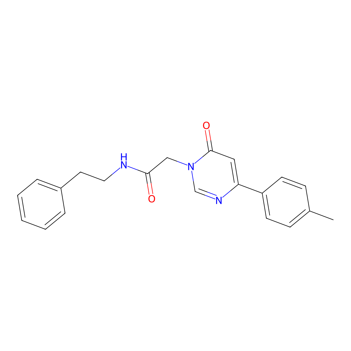 2-[4-(4-methylphenyl)-6-oxo-1,6-dihydropyrimidin-1-yl]-N-(2-phenylethyl)acetamide molecular structure, CAS 1058227-13-6