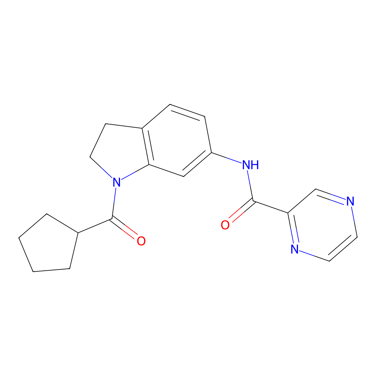 N-(1-cyclopentanecarbonyl-2,3-dihydro-1H-indol-6-yl)pyrazine-2-carboxamide molecular structure, CAS 1058230-54-8
