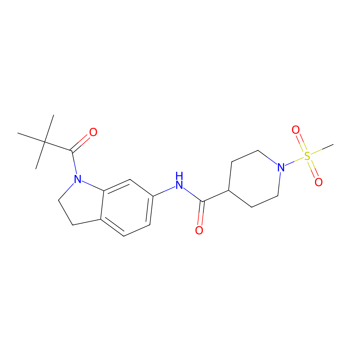 N-[1-(2,2-dimethylpropanoyl)-2,3-dihydro-1H-indol-6-yl]-1-methanesulfonylpiperidine-4-carboxamide molecular structure, CAS 1058231-41-6