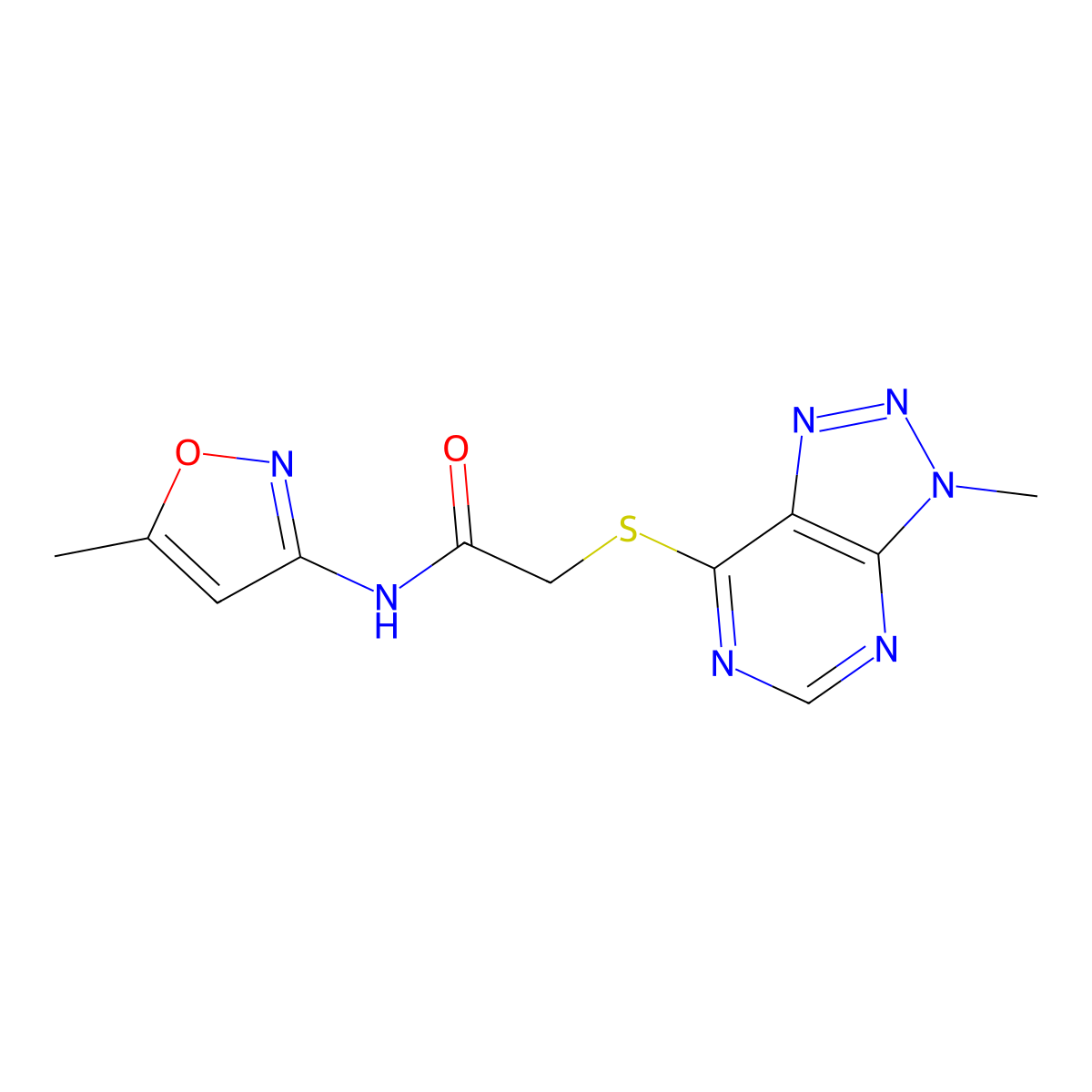 2-((3-methyl-3H-[1,2,3]triazolo[4,5-d]pyrimidin-7-yl)thio)-N-(5-methylisoxazol-3-yl)acetamide molecular structure, CAS 1058231-72-3