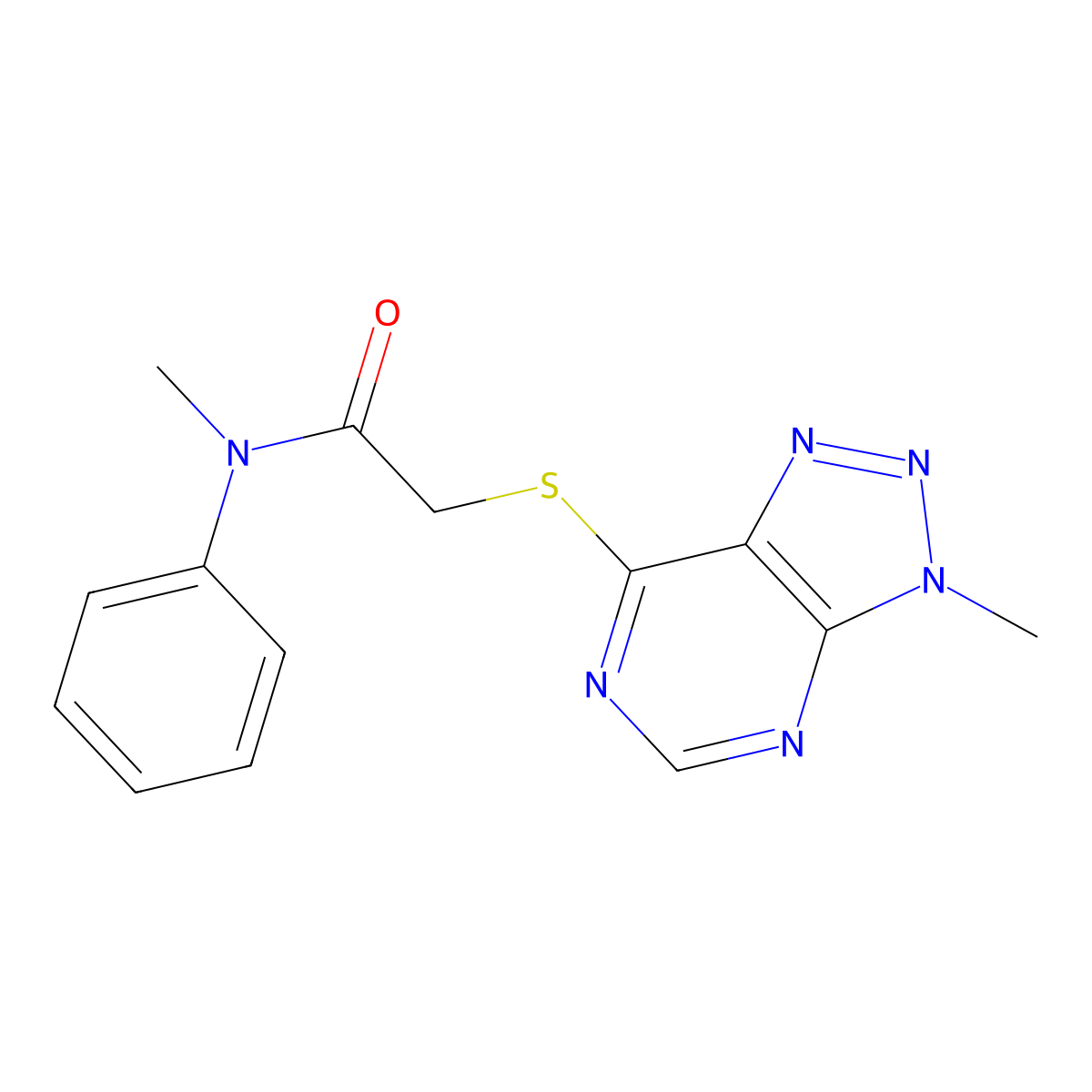N-methyl-2-((3-methyl-3H-[1,2,3]triazolo[4,5-d]pyrimidin-7-yl)thio)-N-phenylacetamide molecular structure, CAS 1058231-75-6